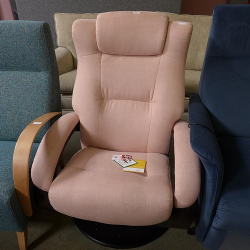 1564 - A Maxim Moda pink upholstered swivel pushback reclining armchair RRP £1099