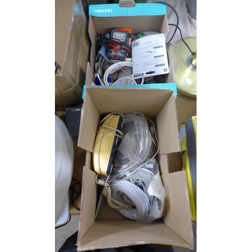 2078 - Box of electricals inc. soldering iron, electric test meter, wires, lighting accessories & box with ... 