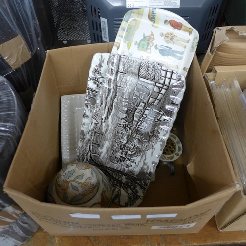 2094 - 2 Cases & box of plates with urn