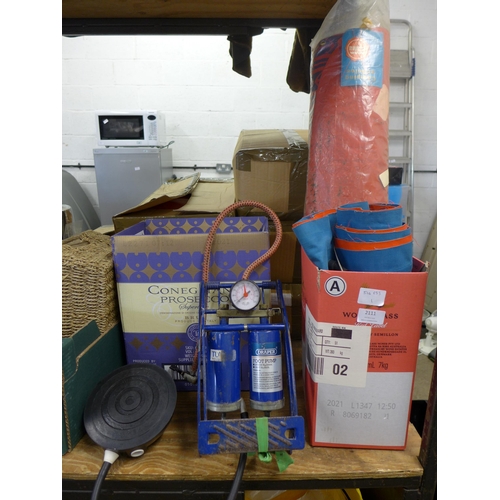 2111 - Two air mattresses, air pump and tyre pump