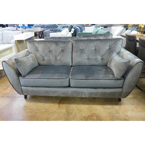 1456 - A Hoxton ash grey velvet three seater sofa