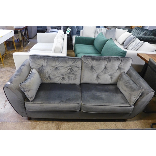 1457 - A Hoxton ash grey velvet three seater sofa