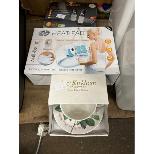 2106 - China Roy Kirkham tea set and boxed Rio heat pad with Gigaset cordless phones