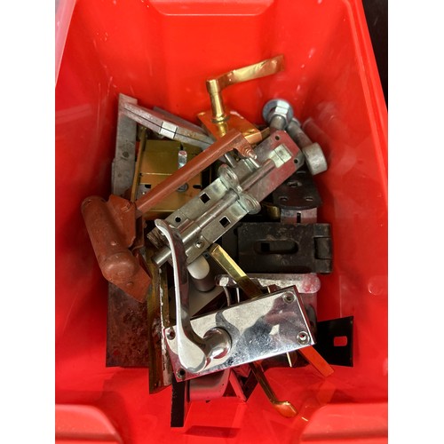 2095 - Plastic tub containing various locks/handles/shoot bolts, etc.