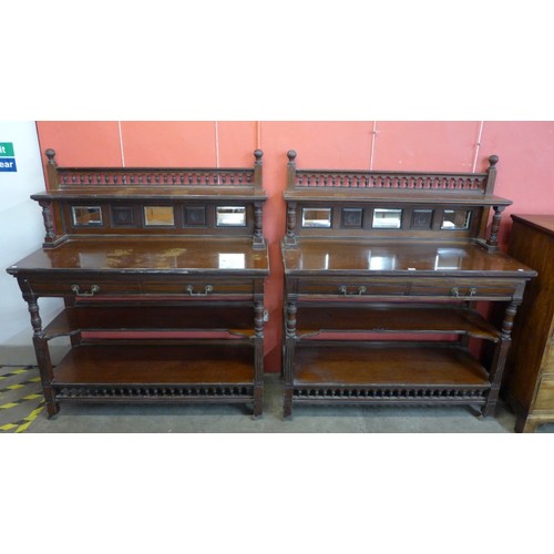 110 - A pair of Victorian Aesthetic Movement mahogany buffet sideboards, manner of Gillows of Lancaster