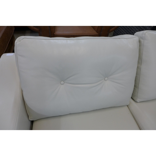 1355 - A cream leather button back RHF sofa/chaise