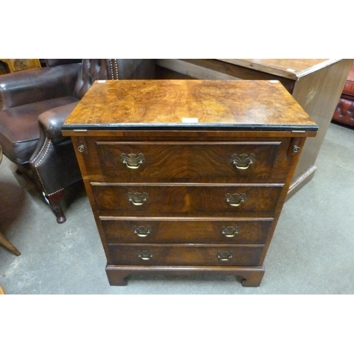 112 - A small George II style burr walnut bachelor's chest of drawers