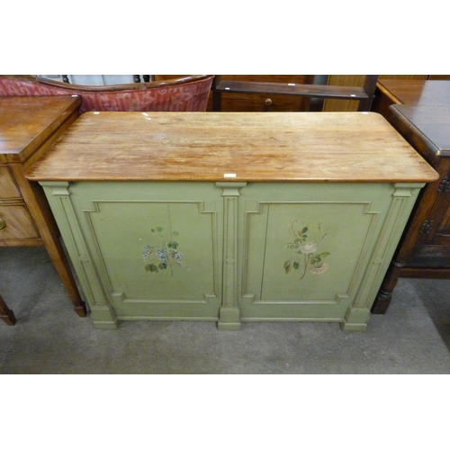 134 - A 19th Century French painted pine and fruitwood topped shop counter
