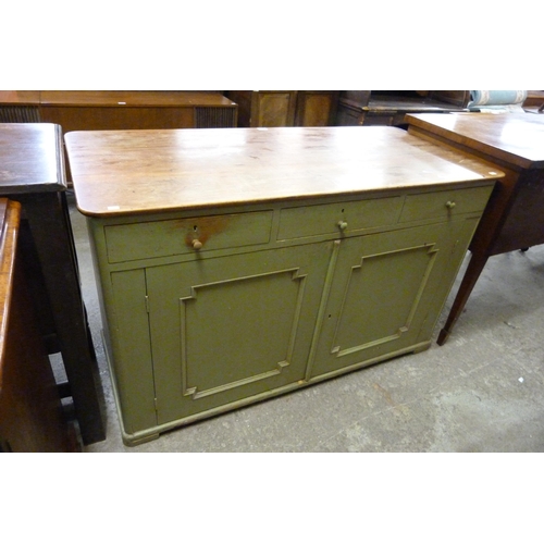 134 - A 19th Century French painted pine and fruitwood topped shop counter
