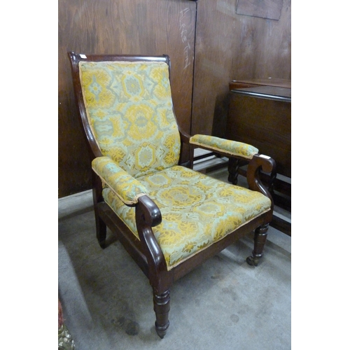 157 - A George IV mahogany and fabric upholstered open armchair