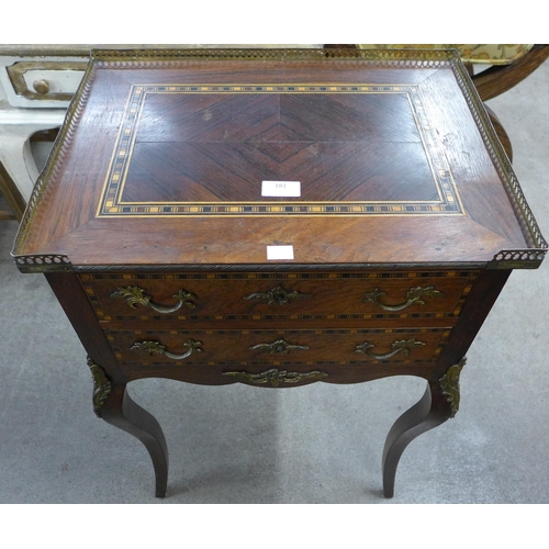 181 - A French Louis XV style inlaid rosewood and gilt metal mounted two drawer gueridon table