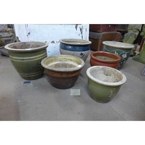 280 - Six glazed terracotta plant pots