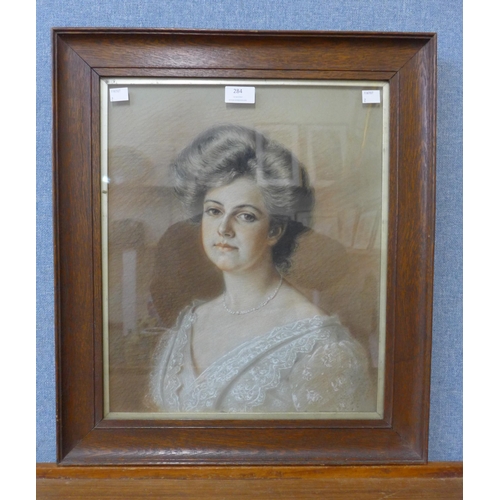 284 - English School, portrait of a lady, pastel, unsigned, framed