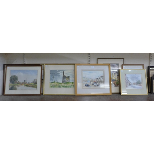 296 - Ten assorted watercolours, all framed