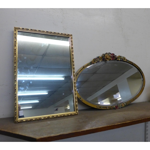 329 - An oval Barbola mirror and a gilt framed mirror