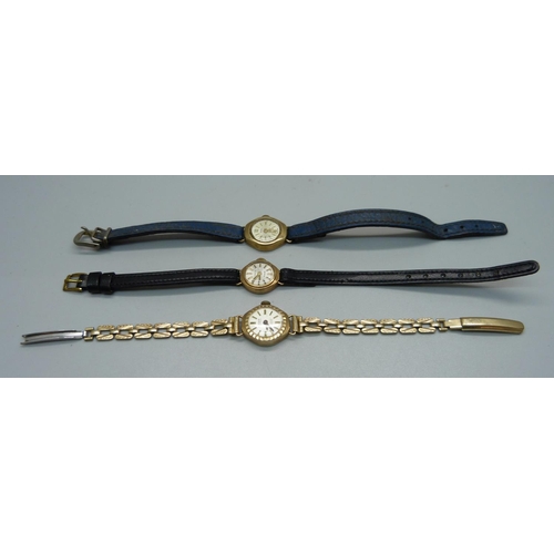 1004 - Three 9ct gold cased lady's wristwatches; Limit, Cobia and Everite