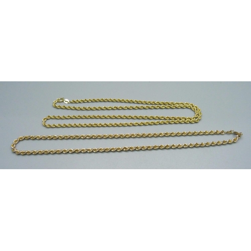 1021 - Two 9ct gold rope twist necklaces, 10.7g