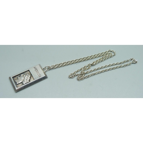 1028 - A silver pendant and chain, 25g