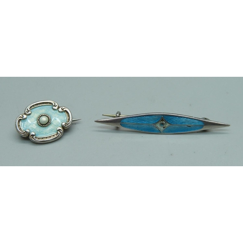 1029 - Two silver and enamel brooches, Charles Horner and Marius Hammer Bros.