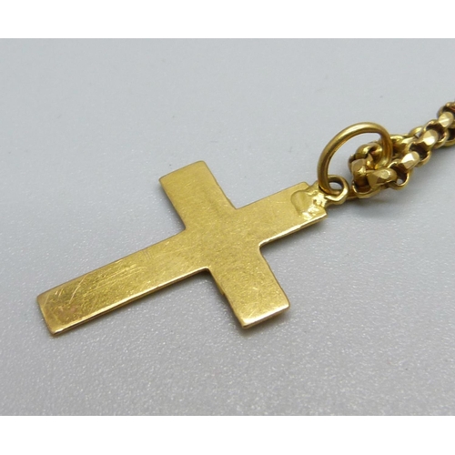 1091 - A yellow metal chain and a yellow metal cross pendant, test as high carat gold, 15.2g