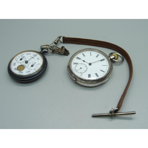 1153 - A silver Omega pocket watch and a gun metal pedometer