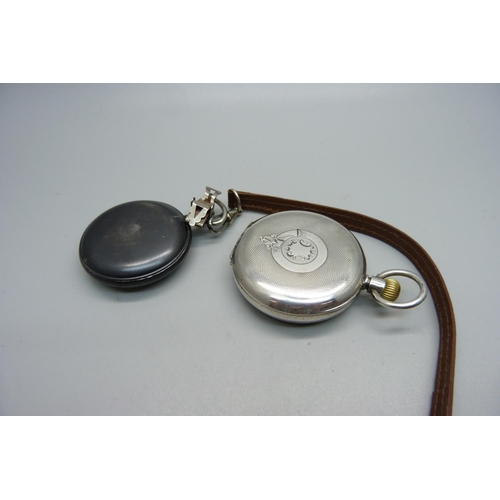 1153 - A silver Omega pocket watch and a gun metal pedometer