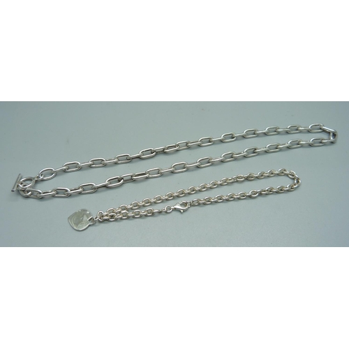 1154 - A silver bracelet and necklace, 47g