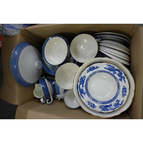 1170 - Five Minton Grasmore dinner plates, Wedgwood blue and white and plates, pots, etc. and Royal Cauldon... 