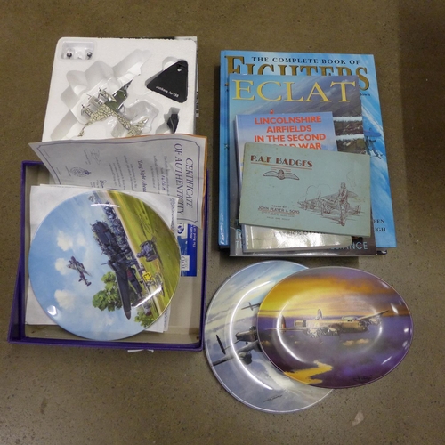 1174 - RAF and aircraft collectors plates, books and an Atlas Editions model aircraft **PLEASE NOTE THIS LO... 