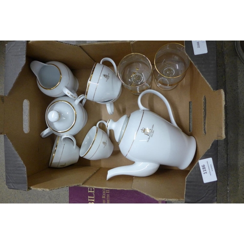 1186 - A Queen Elizabeth Golden Jubilee coffee set, two glasses and book **PLEASE NOTE THIS LOT IS NOT ELIG... 