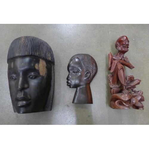 1199 - Two African carvings and a Chinese carving **PLEASE NOTE THIS LOT IS NOT ELIGIBLE FOR POSTING AND PA... 