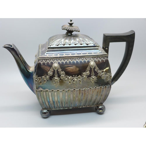 605 - A silver plated bachelor's three piece tea service