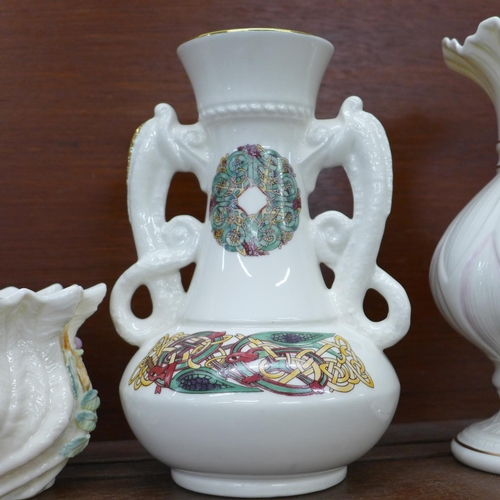 612 - A collection of Belleek and Irish porcelain vases and a pot (5)