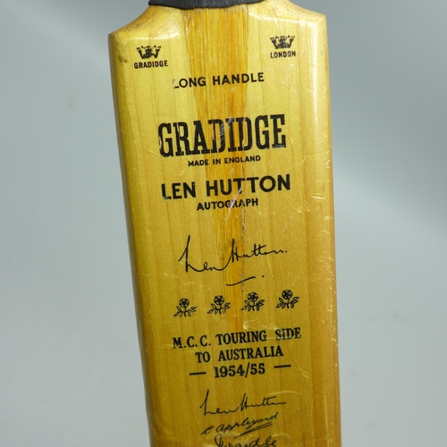 616 - A miniature cricket bat, Gradidge Len Hutton autograph bat, MCC Touring Side to Australia, 1954/55
