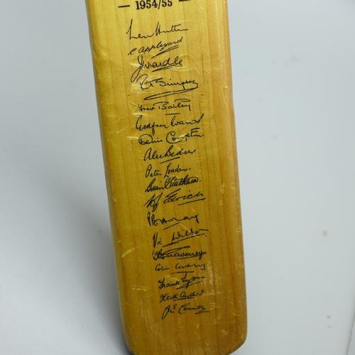 616 - A miniature cricket bat, Gradidge Len Hutton autograph bat, MCC Touring Side to Australia, 1954/55