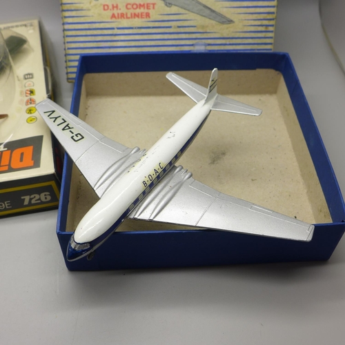 637 - Two Dinky Toys aircraft, 999 and 726, boxed