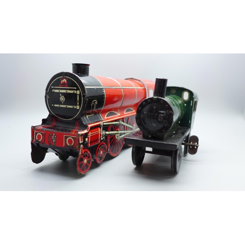 643 - A Bing and a Wells clockwork tinplate train