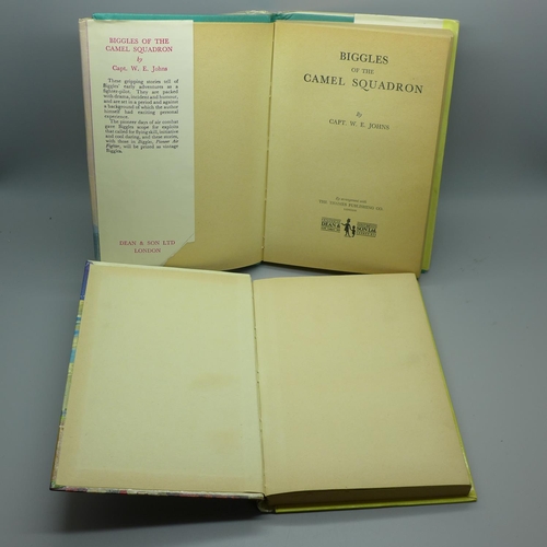 644 - Two volumes; Biggles of the Camel Squadron with dust cover and Air Detective, Capt. W.E. Johns