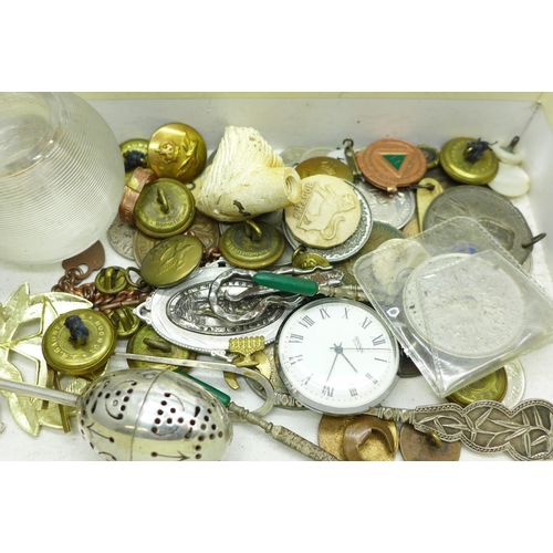 654 - Assorted items including miniature police medals, military compact, badges, etc.