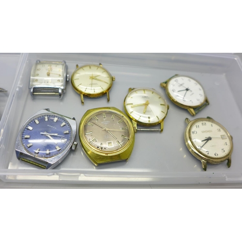 665 - A collection of wristwatch heads including Sekonda and Hermes and pocket watches