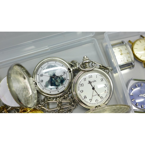 665 - A collection of wristwatch heads including Sekonda and Hermes and pocket watches