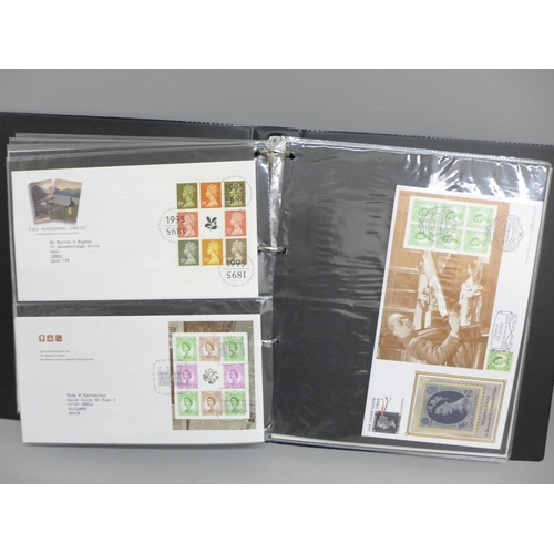 709 - Stamps:- album of GB first day covers for booklet panes and definitives, including high values, (59)
