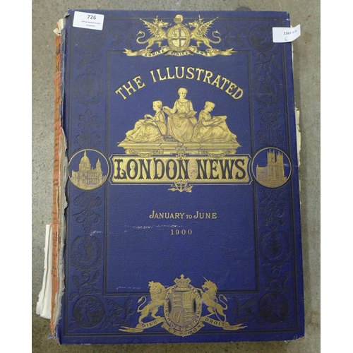 726 - A bound hardback London Illustrated news volume, January to June 1900, Vol 116, 900 pages, boards lo... 