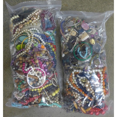 728 - Two bags of costume jewellery