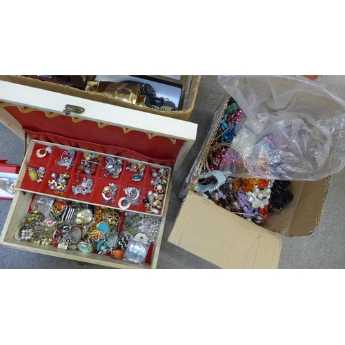 741 - A box of costume jewellery including two jewellery boxes with contents