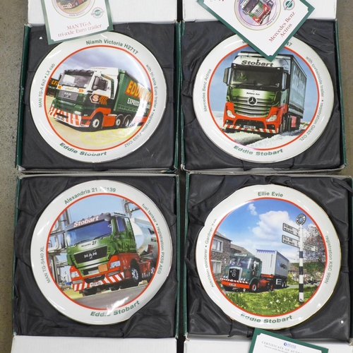 805 - Twenty-seven Eddie Stobart collectors plates and two Corgi Stobart model lorries