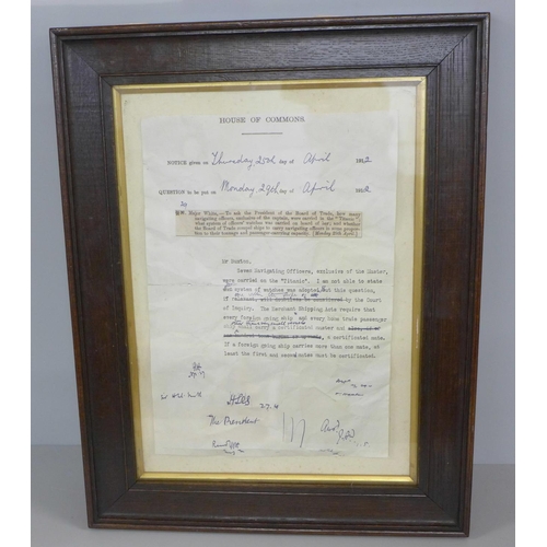 815 - A copy of a House of Commons letter concerning The Titanic