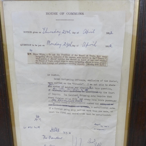 815 - A copy of a House of Commons letter concerning The Titanic
