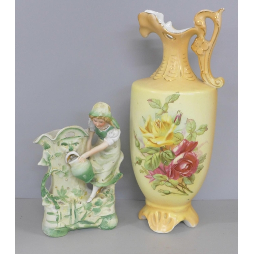 821 - An Austrian vase and a continental spill vase
