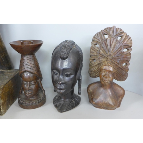 829 - A collection of African carvings including figures, mask and busts